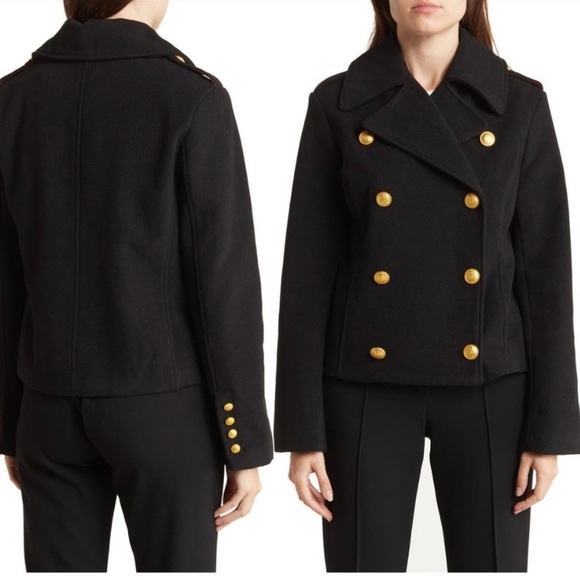 Rebecca Minkoff Black Wool Double Breasted Peacoat - Picture 1 of 11